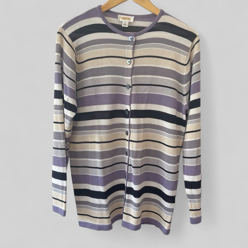 Talbots Striped Multicolored Button Sweater Women… - image 2